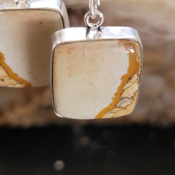 Sterling Silver Square Jasper Dangle Earrings - Picture 3 of 9